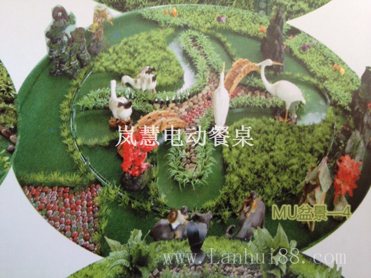 電動轉盤餐桌新款自帶噴泉音樂裝置